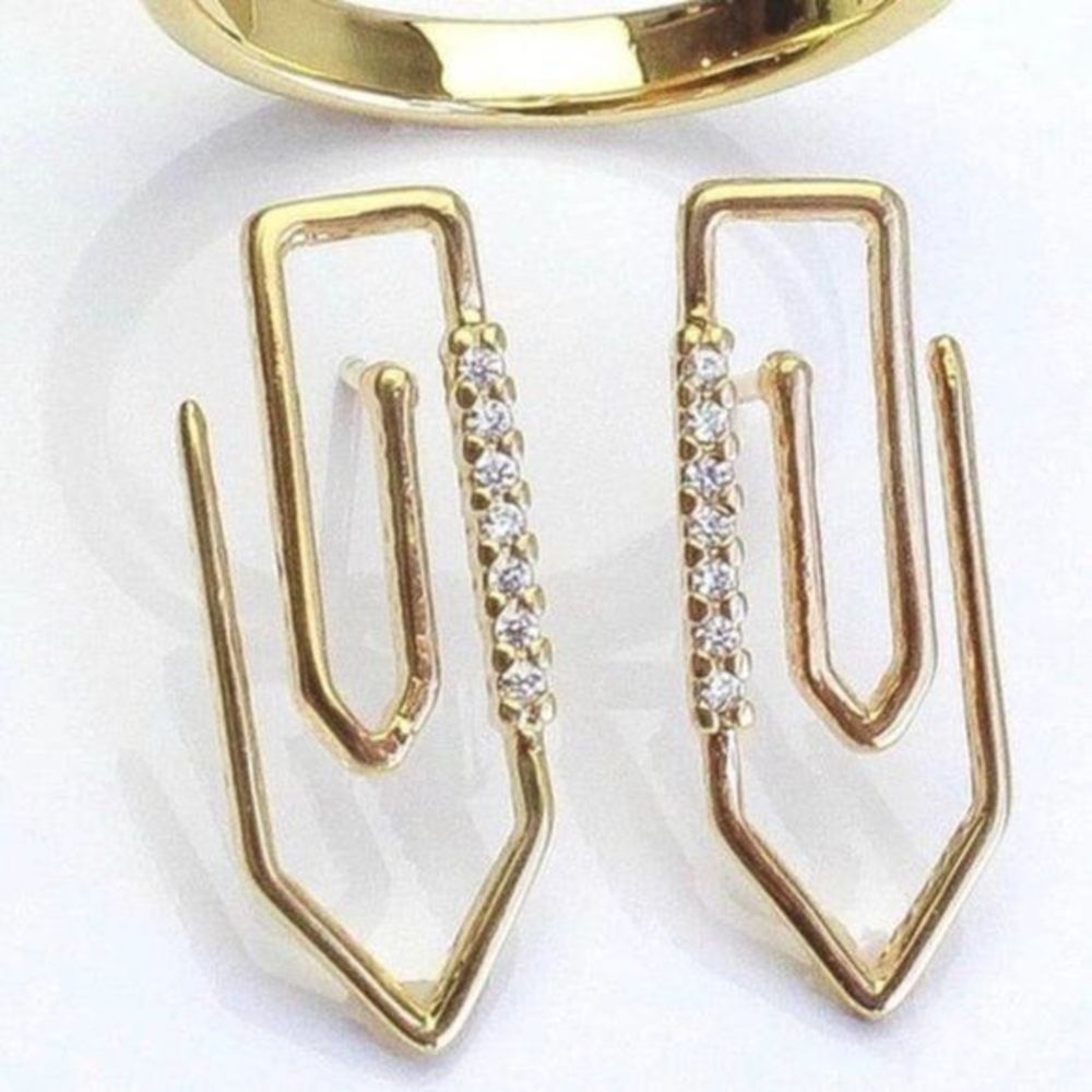 Gold Filled AAA CZ Pave Paper Clip Stud Ea…